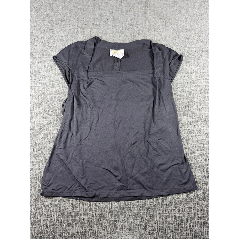 Talbots Womens XL Black Square Neck Cap Sleeve Stretch Top Nylon Blend